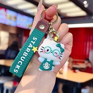 Starbucks Hello Kitty Barista Keychain Green Apron Sanrio Collab Strap Charm
